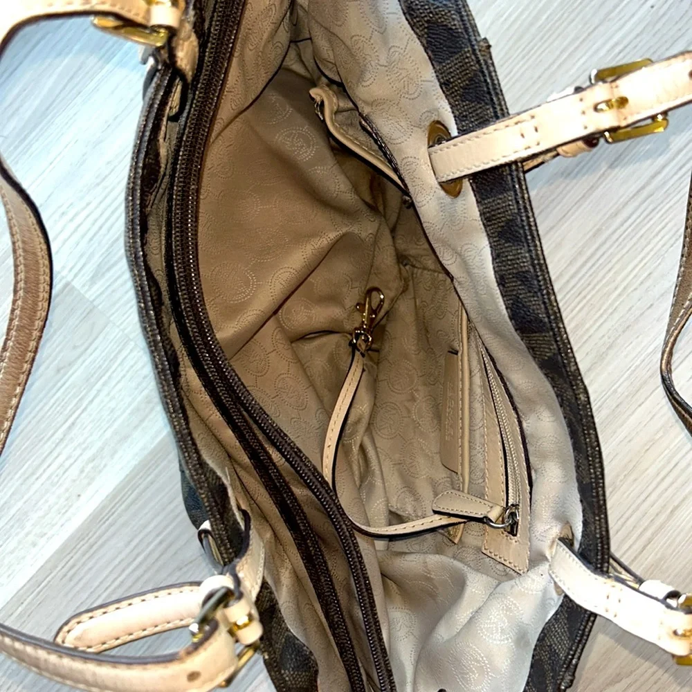 Michael Kors Jet Set Tote Brown Signature Monogram Handbag MK Logo Shoulder Bag - Picture 6 of 12